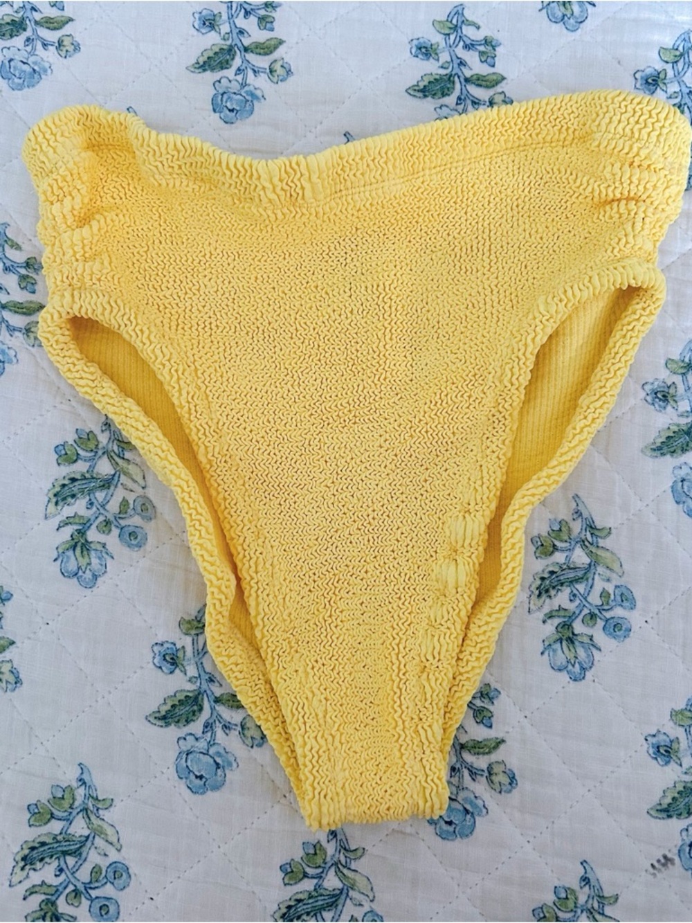 Hunza G Yellow Smocked High-Cut Swim Bottom One Size
